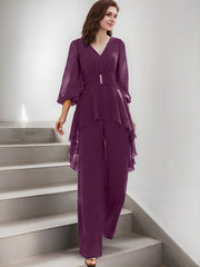 Jumpsuit/Pantsuit Puff Slevees Chiffon Mother Of The Bride Dresses