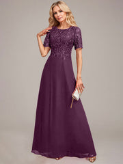 A-Line Round Neck Sequin Mother of Bride Dress With Appliques