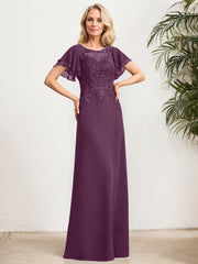 A-line Scoop Illusion Floor-Length Lace Chiffon Mother of the Bride Dress With Sequins