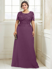 A-line Scoop Floor-Length Lace Chiffon Mother of the Bride Dress With Sequins