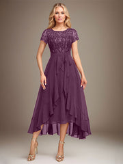 Asymmetrical Sequin Mother of Bride Dress with Appliques