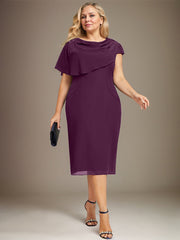 Sheath/Column Scoop Knee-Length Chiffon Mother of the Bride Dress With Beading