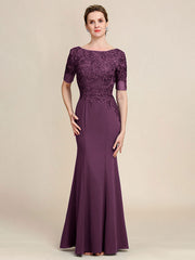 Grey Blue Mermaid Floor Length Chiffon Mother of Bride Dress With Appliques