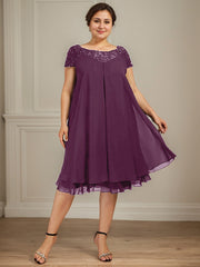 Empire Scoop Illusion Knee-Length Chiffon Lace Mother of the Bride Dress With Sequins Beading