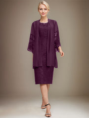 Sheath/Column Scoop Knee-Length Lace Mother of the Bride Dress With Sequins Beading