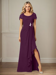 Dark Navy A-Line Side Slit Chiffon Dress Mother of the Bride Dress