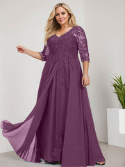 A-line V-Neck Floor-Length Lace Chiffon Mother of the Bride Dress With Sequins