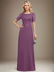 A-line Scoop Floor-Length Lace Chiffon Mother of the Bride Dress With Sequins