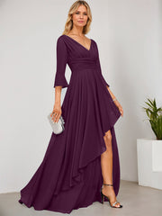 A-line V-Neck Floor-Length Chiffon Mother of the Bride Dress With Cascading Ruffles
