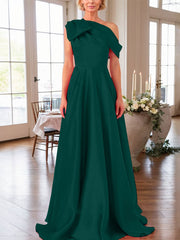 A-Line One-Shoulder Sleeveless Satin Mother Of The Bride Dresses With Bow