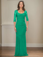 Sheath/Column Square Neckline 3/4 Sleeves Floor-Length Jersey Mother Of The Bride Dresses With Lace