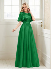 A-Line Short Sleeve Embroidery Mother Of The Bride Dress