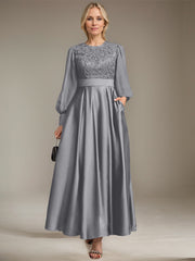 A-line Scoop Ankle-Length Lace Satin Chiffon Mother of the Bride Dress With Sequins