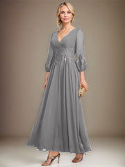 A-line V-Neck Ankle-Length Lace Chiffon Mother of the Bride Dress With Sequins