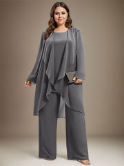 Pantsuit Separates Scoop Floor-Length Chiffon Mother of the Bride Dress