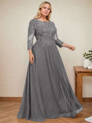 A-line Scoop Floor-Length Lace Chiffon Mother of the Bride Dress With Sequins