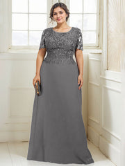 A-line Scoop Floor-Length Lace Chiffon Mother of the Bride Dress With Sequins