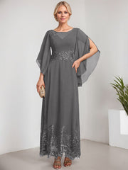 A-line Scoop Illusion Ankle-Length Lace Chiffon Mother of the Bride Dress With Sequins
