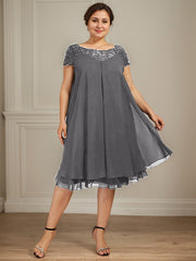 Empire Scoop Illusion Knee-Length Chiffon Lace Mother of the Bride Dress With Sequins Beading
