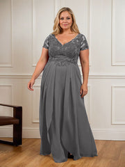 A-Line V-Neck Lace Chiffon Mother of the Bride Dress