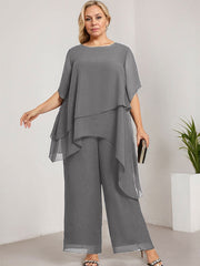 Separates Jumpsuit/Pantsuit Scoop Ankle-Length Chiffon Mother of the Bride Dress