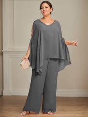 Separates Jumpsuit/Pantsuit V-Neck Floor-Length Chiffon Mother of the Bride Dress With Beading