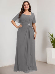 A-line Asymmetrical Floor-Length Chiffon Mother of the Bride Dress With Pleated Sequins Beading