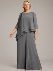 Separates Jumpsuit/Pantsuit Scoop Floor-Length Chiffon Mother of the Bride Dress With Beading