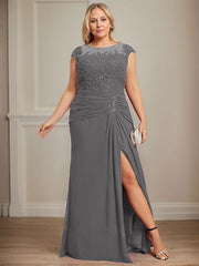 Sheath/Column Scoop Illusion Floor-Length Chiffon Lace Mother of the Bride Dress With Pleated Sequins Beading