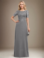 A-line Scoop Floor-Length Lace Chiffon Mother of the Bride Dress With Sequins