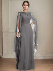 A-line Scoop Floor-Length Chiffon Mother of the Bride Dress With Bow Pleated