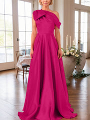 A-Line One-Shoulder Sleeveless Satin Mother Of The Bride Dresses With Bow