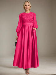A-line Scoop Ankle-Length Lace Satin Chiffon Mother of the Bride Dress With Sequins