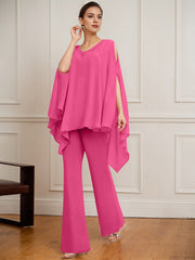 Separates Jumpsuit/Pantsuit V-Neck Floor-Length Chiffon Mother of the Bride Dress With Beading