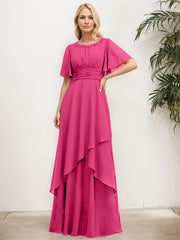 A-line Scoop Floor-Length Chiffon Mother of the Bride Dress With Pleated Sequins Beading