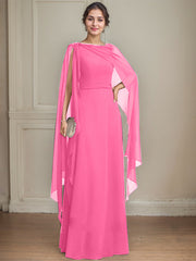 A-line Scoop Floor-Length Chiffon Mother of the Bride Dress With Bow Pleated