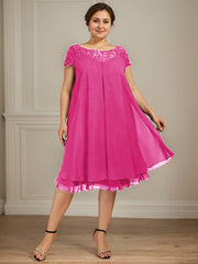 Empire Scoop Illusion Knee-Length Chiffon Lace Mother of the Bride Dress With Sequins Beading