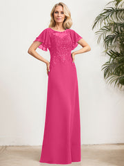 A-line Scoop Illusion Floor-Length Lace Chiffon Mother of the Bride Dress With Sequins