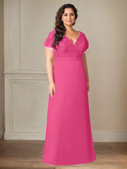 A-Line V-Neck Lace Chiffon Mother of the Bride Dress