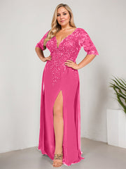 Sheath/Column V-Neck Floor-Length Lace Chiffon Mother of the Bride Dress With Sequins