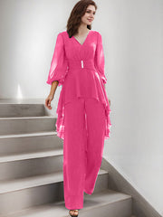 Jumpsuit/Pantsuit Puff Slevees Chiffon Mother Of The Bride Dresses