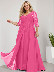 A-line V-Neck Floor-Length Lace Chiffon Mother of the Bride Dress With Sequins