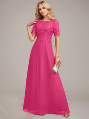 A-Line Round Neck Sequin Mother of Bride Dress With Appliques