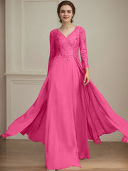 A-line V-Neck Floor-Length Lace Chiffon Mother of the Bride Dress With Sequins