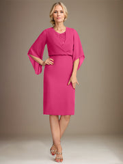 Sheath/Column V-Neck Knee-Length Lace Chiffon Mother of the Bride Dress With Sequins