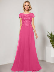 A-line Scoop Illusion Floor-Length Lace Chiffon Evening Dress With Sequins