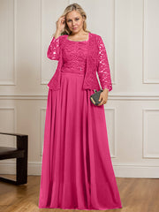A-line Square Floor-Length Lace Chiffon Mother of the Bride Dress With Sequins