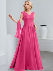 A-Line V-Neck Sleeveless Chiffon Mother Of The Bride Dresses With Lace