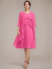 A-line Scoop Knee-Length Chiffon Mother of the Bride Dress With Beading