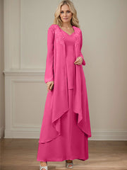 Elegant V-Neck Long Sleeves Floor-Length Mother Of The Bride Dresses WithWrap